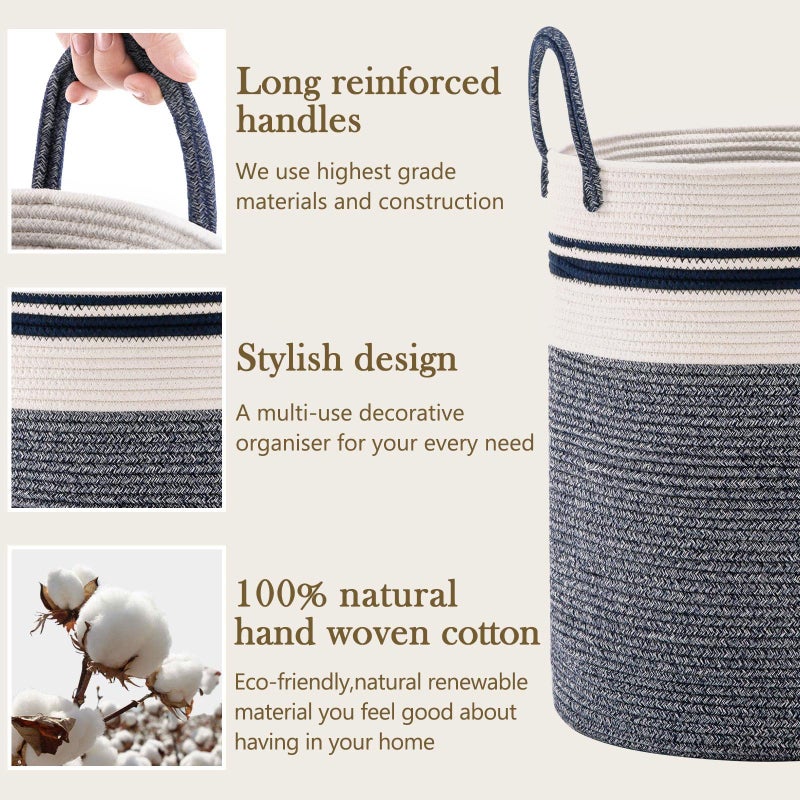 YOUDENOVA Woven Rope Laundry Hamper Basket, 72L Tall Laundry Basket, Baby Nursery Hamper for Blanket Storage in Bedroom-Large-Blue - Image 4